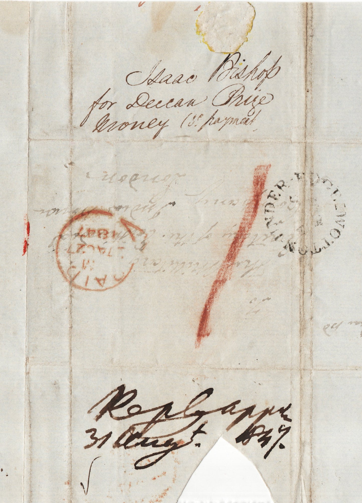 GB 1847 Entire regarding Spoils of War. Return address....Details below (AM1572)
