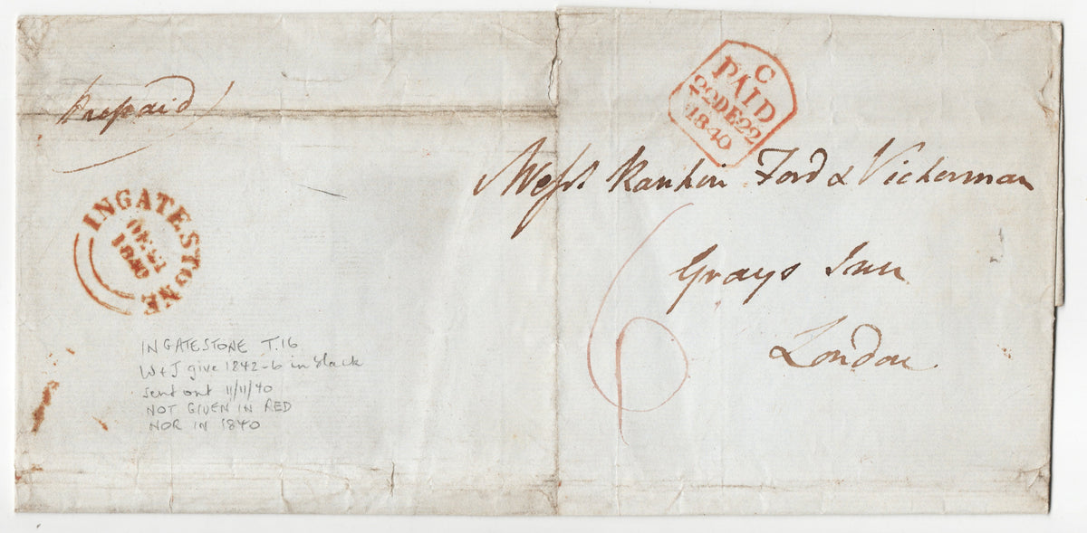 GB 1840 Outer Wrapper from Ingatestone to Grays Inn