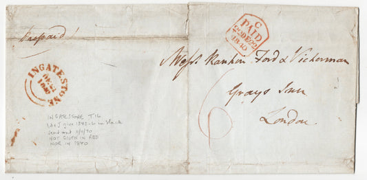 GB 1840 Outer Wrapper from Ingatestone to Grays Inn
