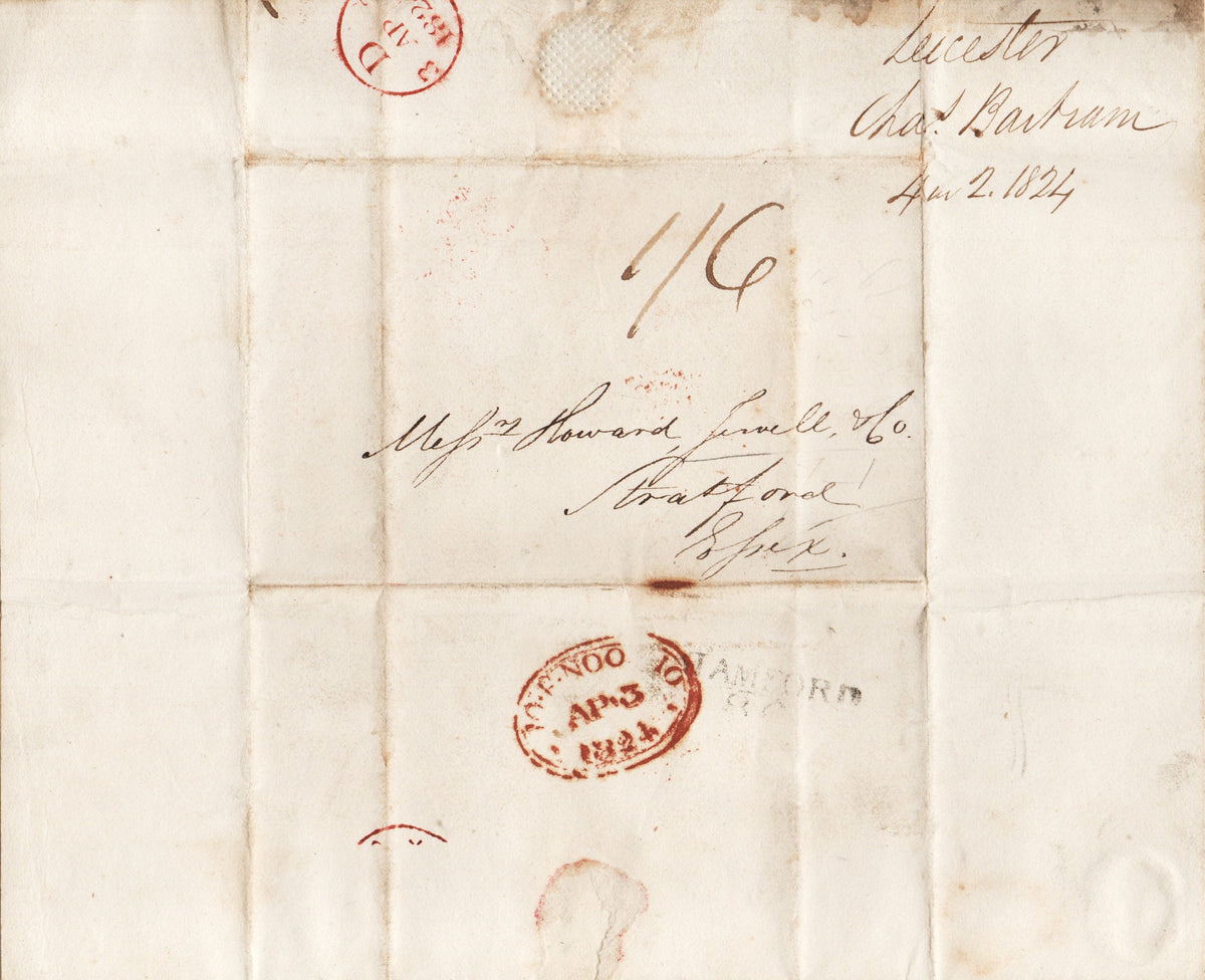 1824 Pre Stamp Entire Leicester-London 1/6d Double Weight Charge