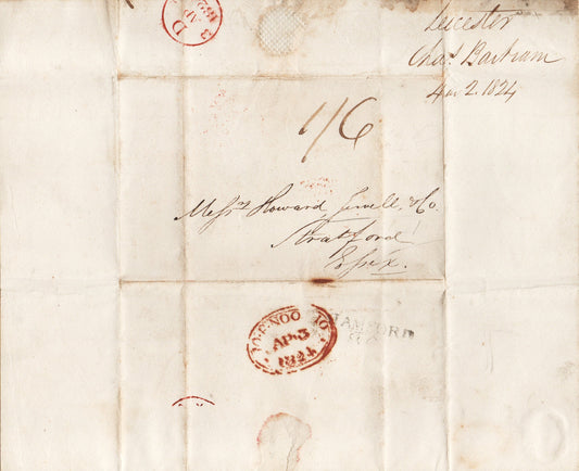 1824 Pre Stamp Entire Leicester-London 1/6d Double Weight Charge