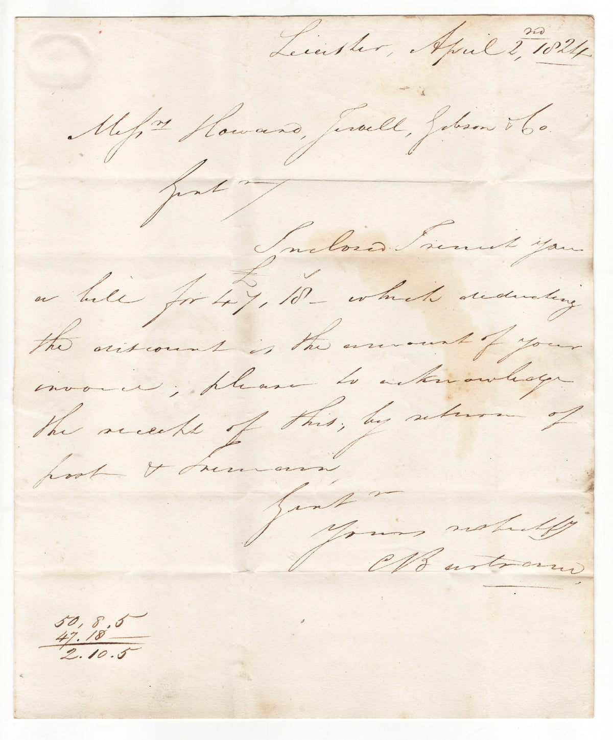 Share 1824 Pre Stamp Entire Leicester-London 1/6d Double Weight Charge. Details Below (AM1574)