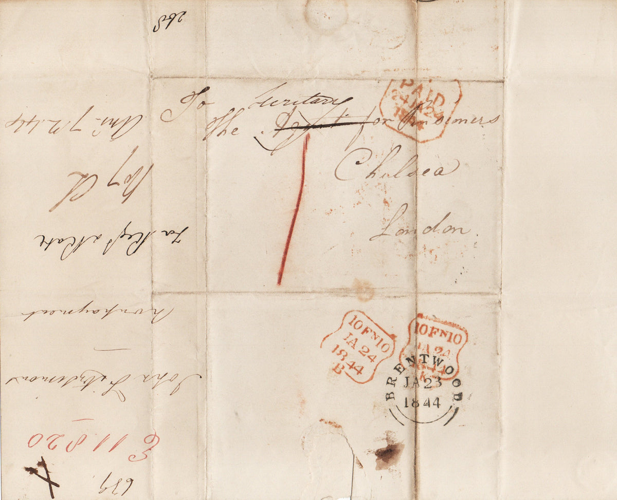 GB QV 1844 Entire from Chelsea Pensioner requesting pension receipt