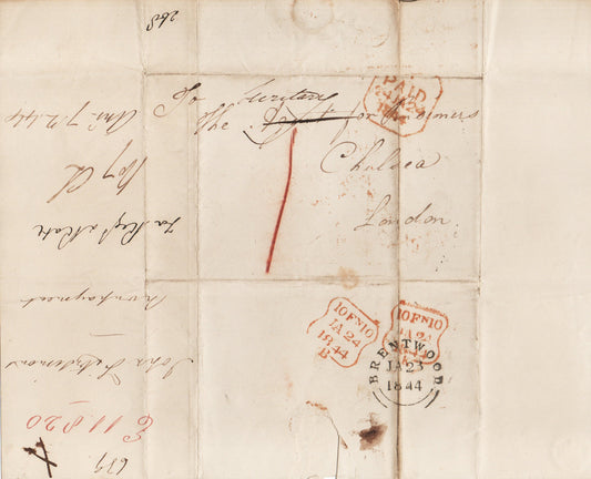 GB QV 1844 Entire from Chelsea Pensioner requesting pension receipt