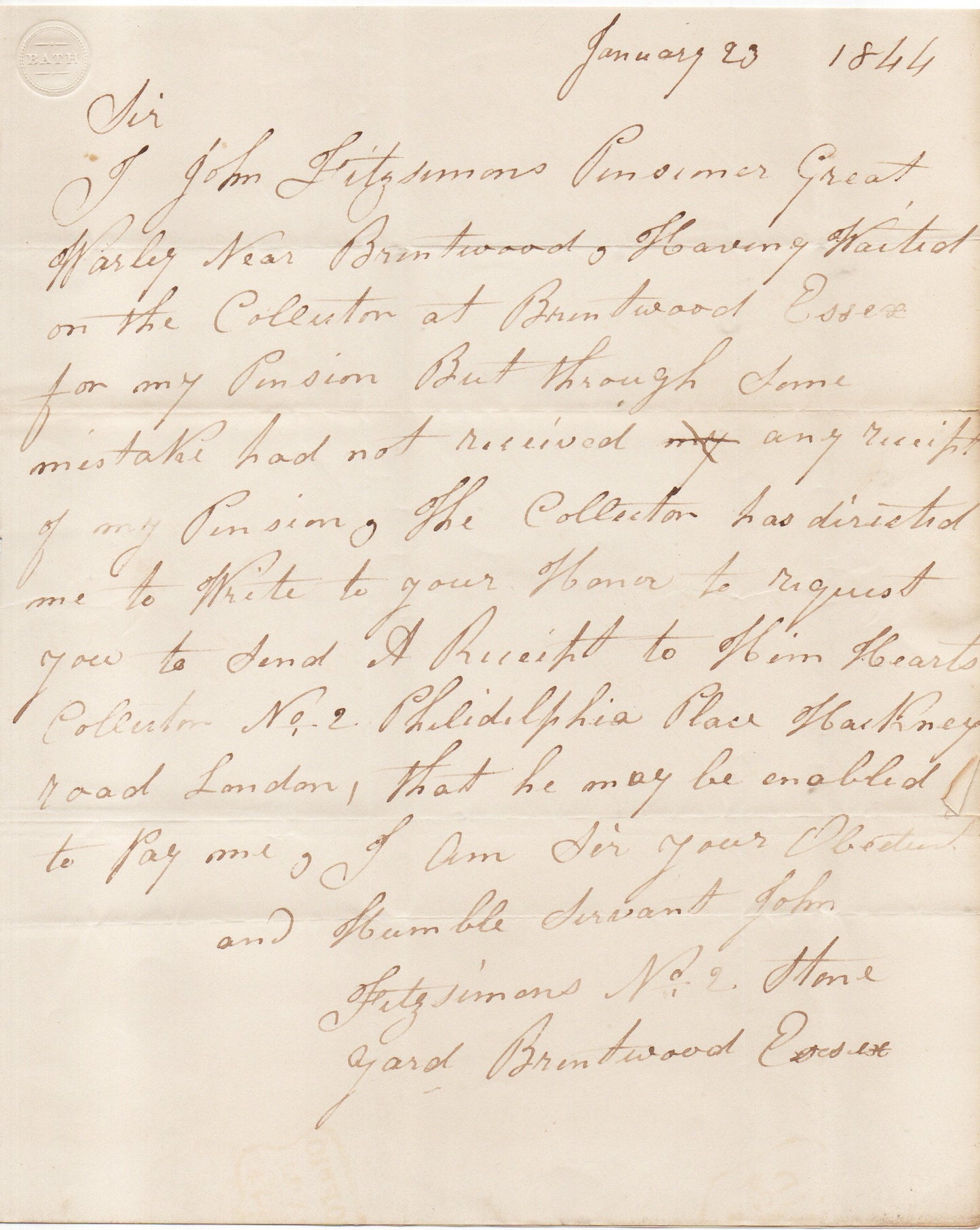 GB QV 1844 Entire from Chelsea Pensioner requesting pension receipt. More Below... (AM1577)