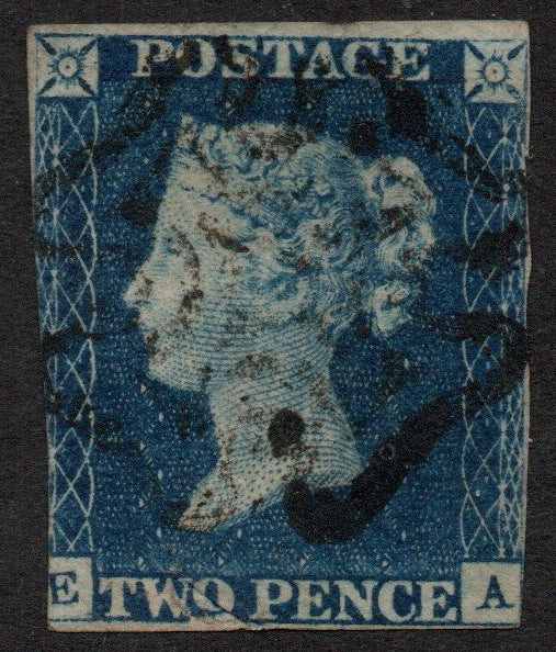 GB QV 1840 2d Blue SG4 Plate 1 DS5 (E-A) Crisp Black Maltese Cross