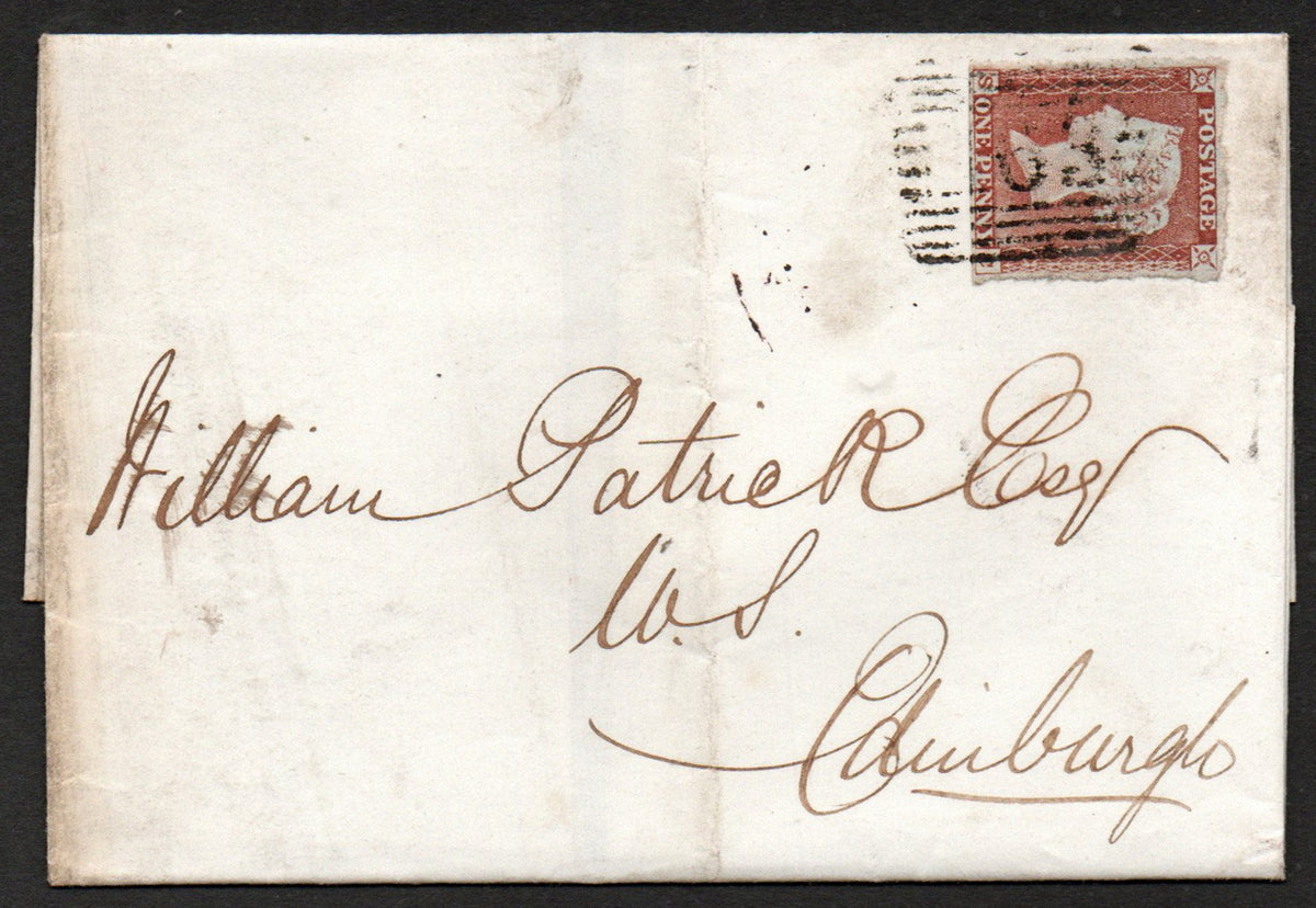 1847 Wrapper 1d Red SG8 Plate 65 Green Greenock Boxed Handstamp to Edinburgh  