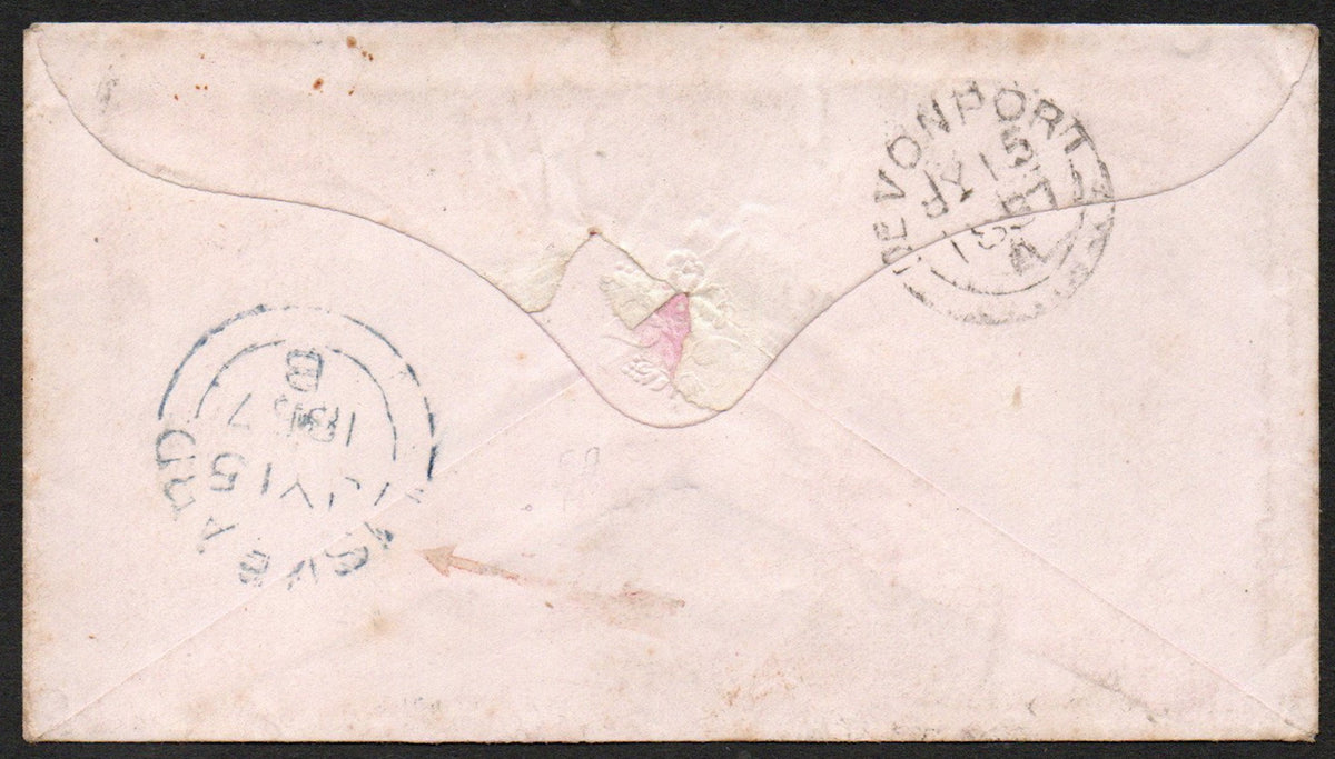 1857 Envelope Devonport - Liskeard Bearing SG8 C9 Plate 27 Details Below (AM1583)