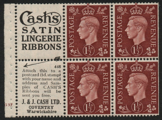 GB 1937 KGVI QB23(3) Cyl G37 Perf B3(I) Upright Watermark U/M MNH. 
