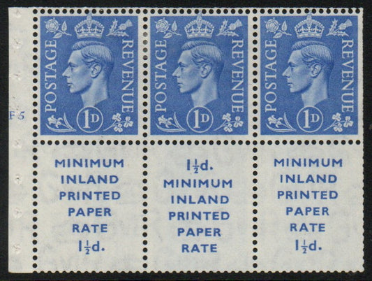 GB KGVI QB18 Booklet Pane Cyl F5 Upright Watermark U/M MNH.&nbsp;