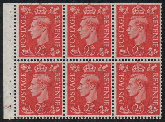 GB KGVI QB34 Booklet Pane Cyl J66 Upright Watermark U/M