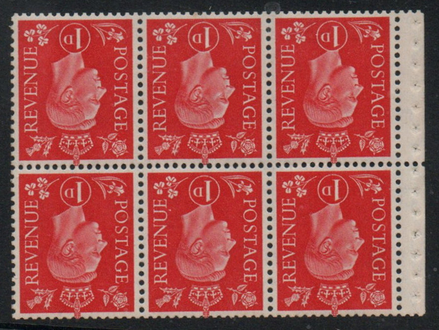 GB KGVI QB10a Booklet Pane 6 x 1d Inverted Watermark U/M MNH.&nbsp;