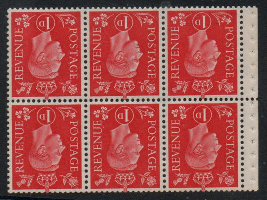 GB KGVI QB10a Booklet Pane 6 x 1d Inverted Watermark U/M MNH.&nbsp;
