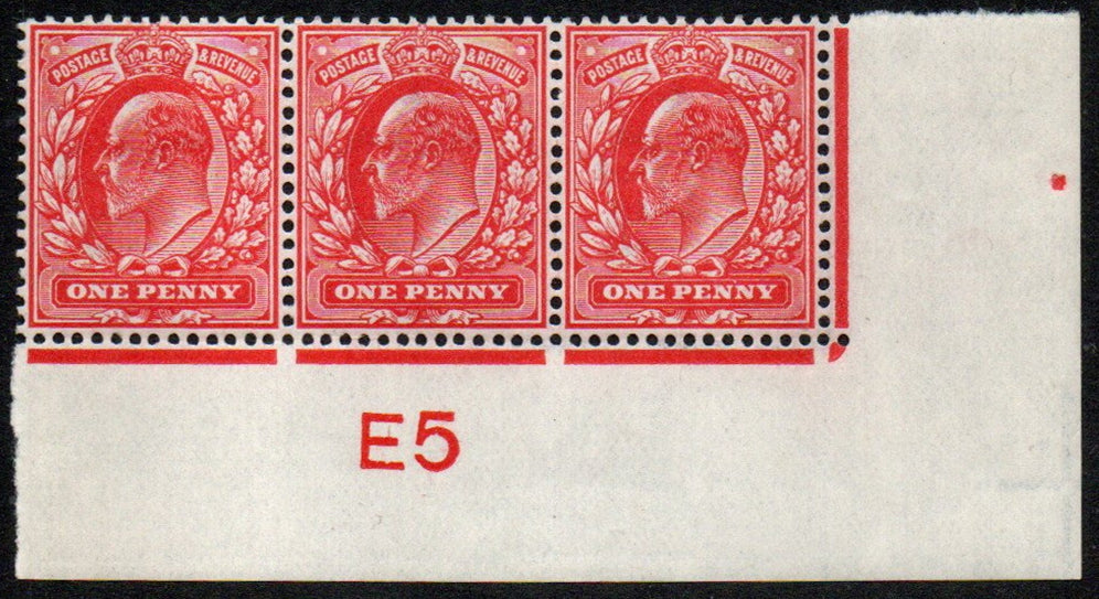 GB 1905 KEVII SG219 1d Scarlet Control E5 Block Type Font. Spurious Dot in Margin (AM1647)