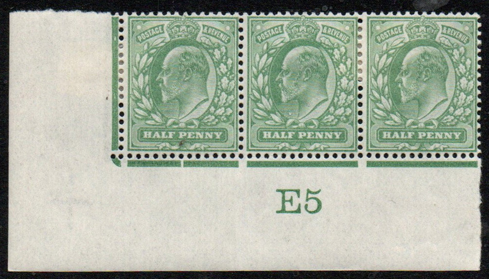 GB 1905 KEVII SG215 ½d Green Control E5 Serif Type Font &nbsp;Broken Jubilee Line &nbsp;VERY L/M/M