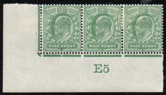 GB 1905 KEVII SG215 ½d Green Control E5 Serif Type Font &nbsp;Broken Jubilee Line &nbsp;VERY L/M/M