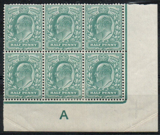 GB 1902 KEVII SG215 Single digit Control A Unmounted Mint Block of 6