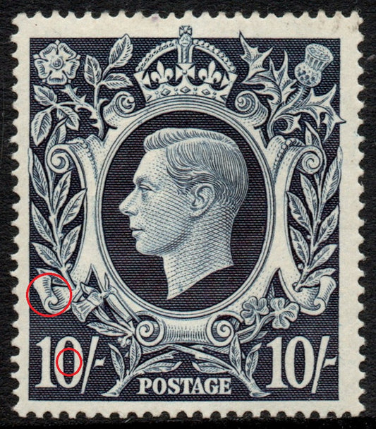 GB 1939 KGVI SG478ac Q32g Scratch on Scroll & Dot in "0" Undocumented U/M MNH