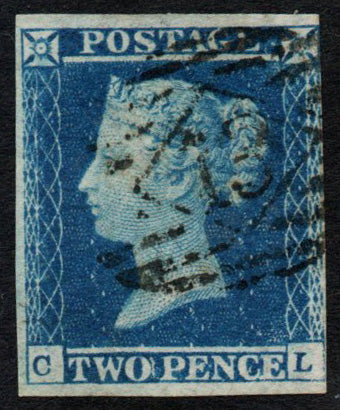 GB QV 1841 SG14 2d Blue Plate 4 C-L Almost 4 Margins. London Stratford (AM19)TD
