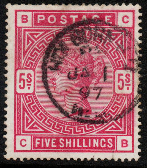 1883 QV SG180/181 5/- Rose. (Jan 1st 1897) C-B Very Good Used (AM3)
