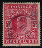 GB 1902 KGV SG263 5/ Bright Carmine VFU, Clean Back (AM517)