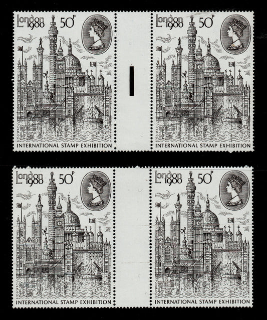 GB QEII 1980 International Stamp Ex. SG1118 Gutter Prs with & without bar (AM533)
