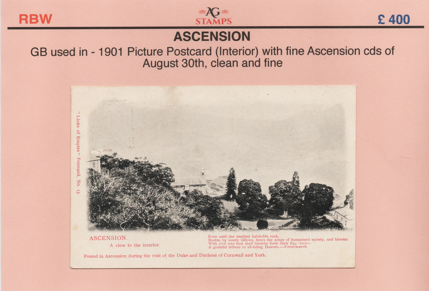 1901 Ascension Island PPC (Interior) with fine Ascension CDS of Aug 30th (AM560)