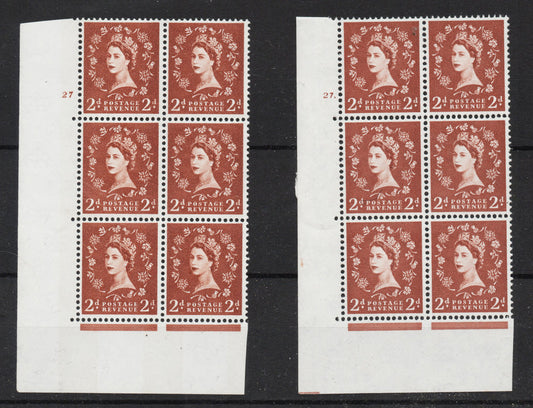 GB QEII 1960 SG613a 2d 2B Cyl 27Dot &amp; No Dot Unmounted Mint but minor paper Adhesion
