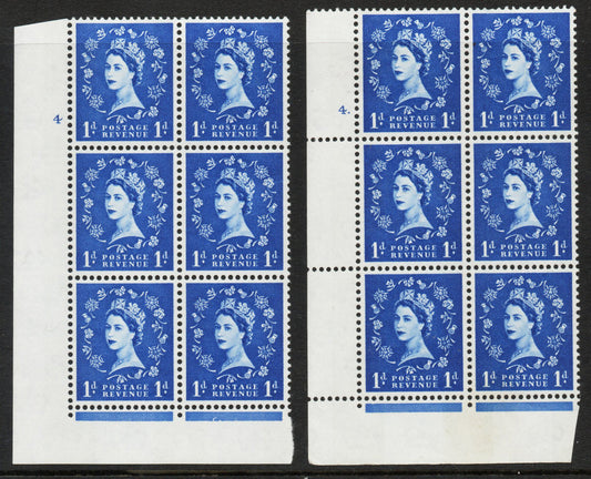 GB QEII 1960 SG611 1d Ultramarine 2B Cyl 4 Dot &amp; No Dot Unmounted Mint