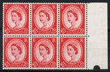 GB QEII 1952 SG519 2½d  Type 1 Block of 6 with white line error down Queens face (AM567)