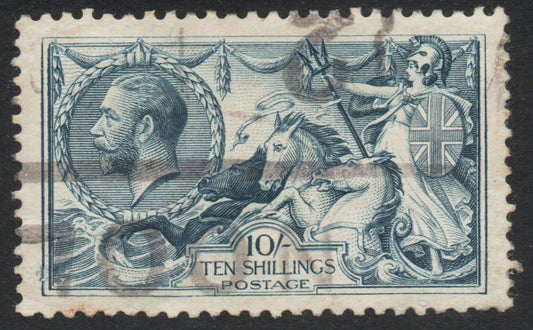 1915 GB KGV SG412 DLR 10/- Blue Seahorse. Very Good Used,&nbsp;