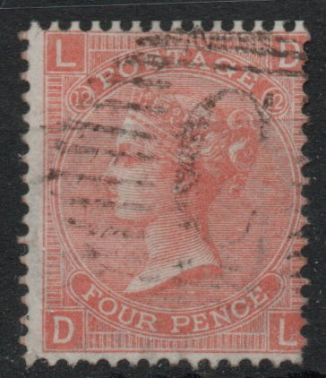 GB 1865-67 SG94 4d Vermilion Plate 12 (D-L) Used in Constantinople