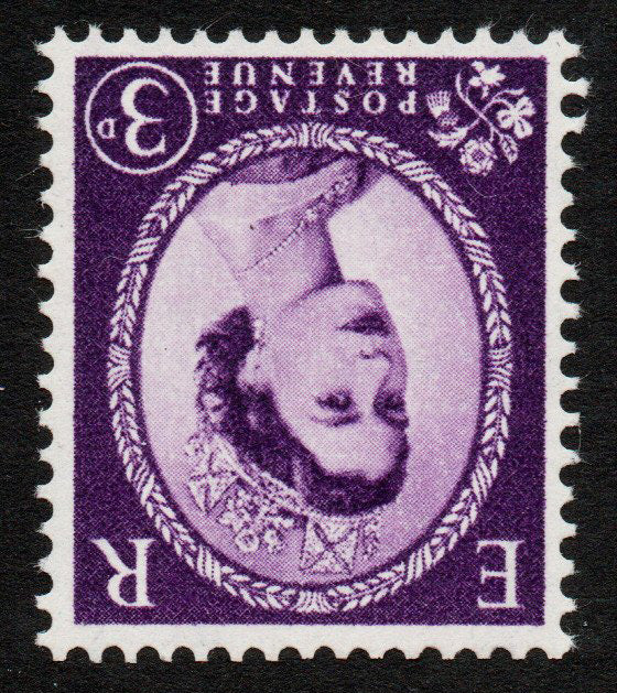 GB 1958 QEII SG592wi Graphite 3d Deep Lilac Watermark Inverted U/M