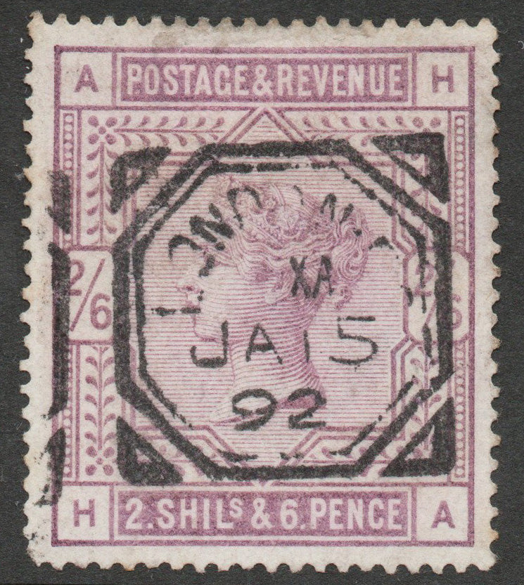 GB QV SG178 2/6d Lilac, Superb Squared Hexagon Postmark