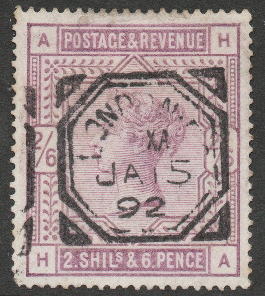 GB QV SG178 2/6d Lilac, Superb Squared Hexagon Postmark