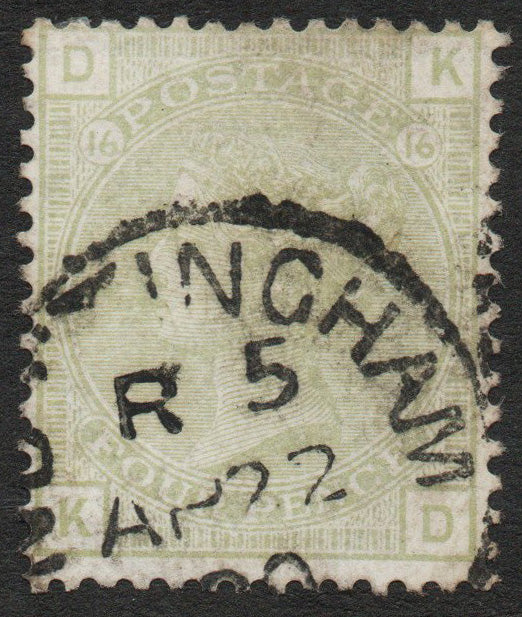 1887 GB QV SG153 4d Sage Green Plate 16 Used Good Perfs. Nottingham Steel CDS&nbsp;