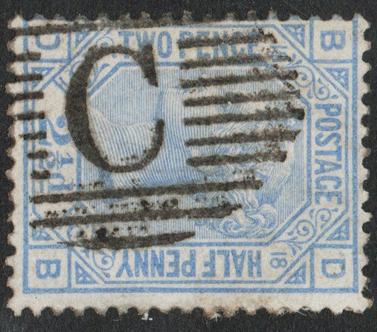 1883 GB QV SG142 2½d Blue Plate 18 D-B with fine C P/M (Constantinople)