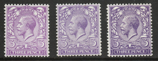 GB KGV 1912 SG374, 375 &amp; 376 (Left to Right) All Unmounted Mint