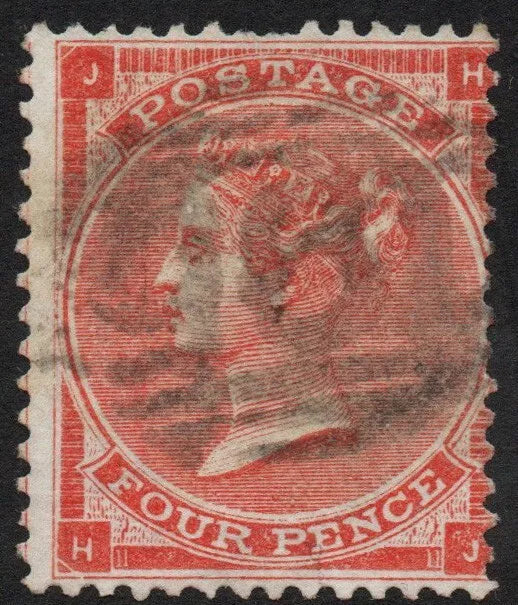 GB QV SG81 4d Bright Red Hairlines clearly visible. Couple nibbled perfs