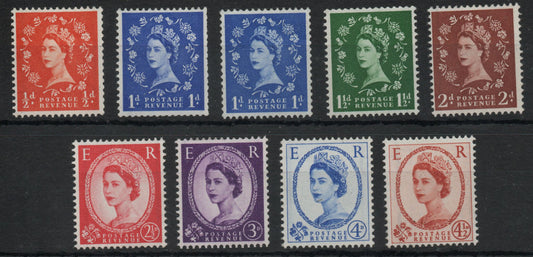 GB QEII 1958 Wildings Graphite Line Set of 6 SG587 - SG594 with extra SG588 Error of placement