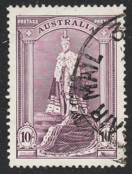 Australia 1948 SG177a 10/- Purple on thin rough ordinary paper VFU