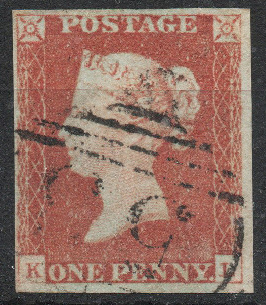 c1841 SG8 1d Red Plate 74 K-L. 4 Margins Fine Used (AM794)