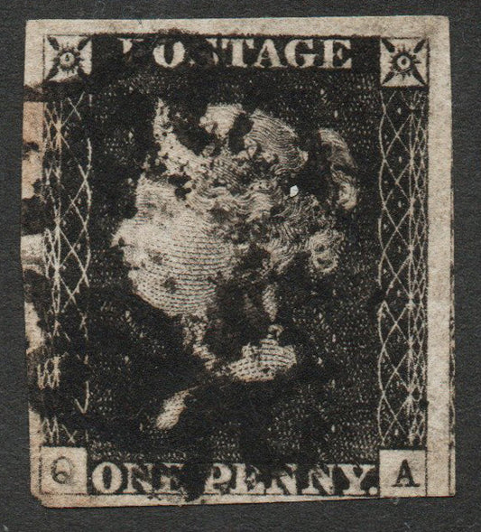 GB QV SG2 Penny Black Plate 2 State 1 Weak Q Black MC (AM806)