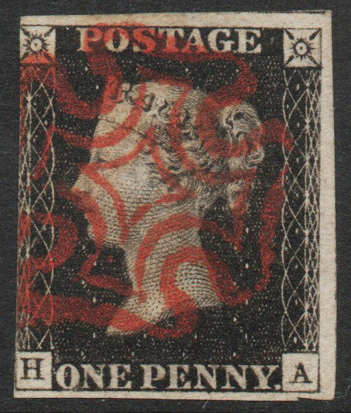 GB QV SG2 1d black plate 8 state 1 with stage 1 "O" flaw Letters H-A