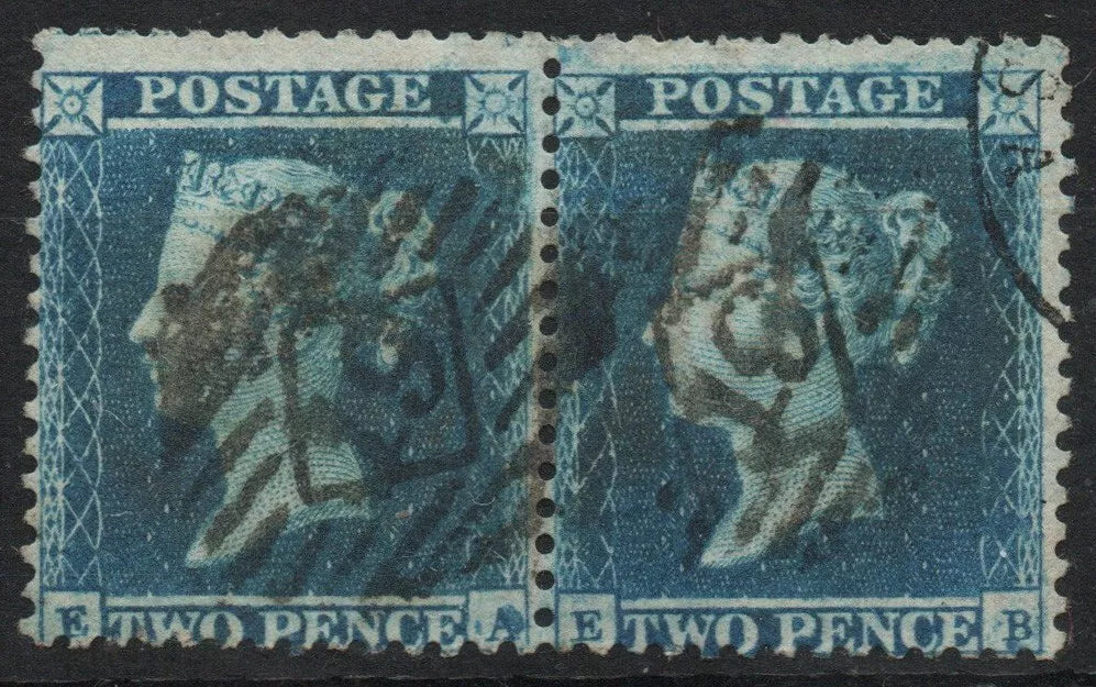 GB QV 2d Blue SG23 Plate 4 Pair EA-EB Perf 14 Plate Corrosion