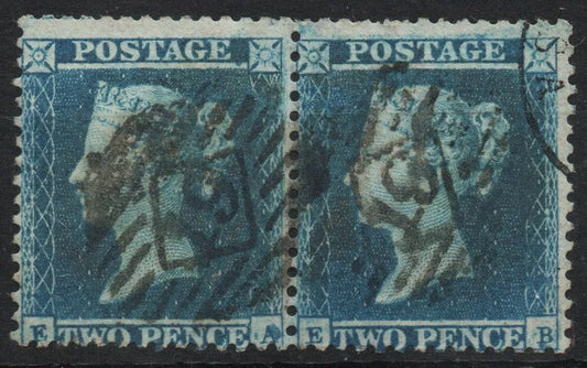 GB QV 2d Blue SG23 Plate 4 Pair EA-EB Perf 14 Plate Corrosion