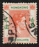 1938 Hong Kong SG157 $2 Red-Orange & Green Good Used  (AM856)