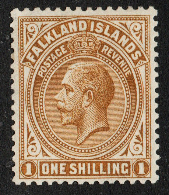 1912 Falklands Islands SG65 1/- Light Bistre-Brown LMM   (AM863)