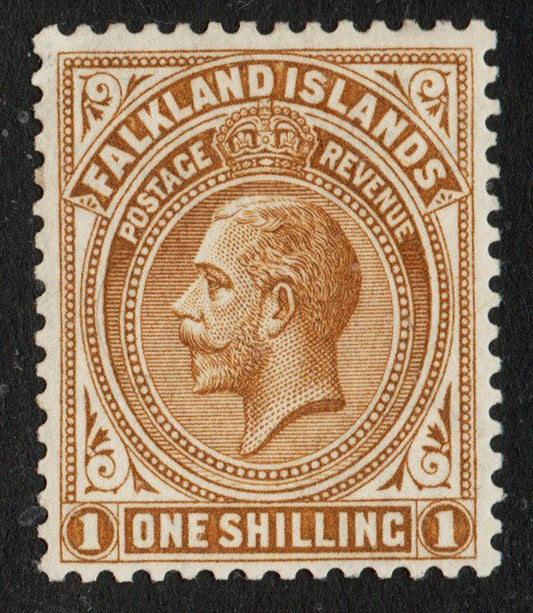 1912 Falklands Islands SG65 1/- Light Bistre-Brown LMM   (AM863)