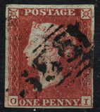 GB 1841 QV SG8 1d Red Plate 162 4 Margins O - I Fine Used  (AM874)